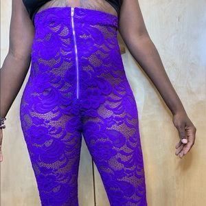 Purple high waisted lace pants